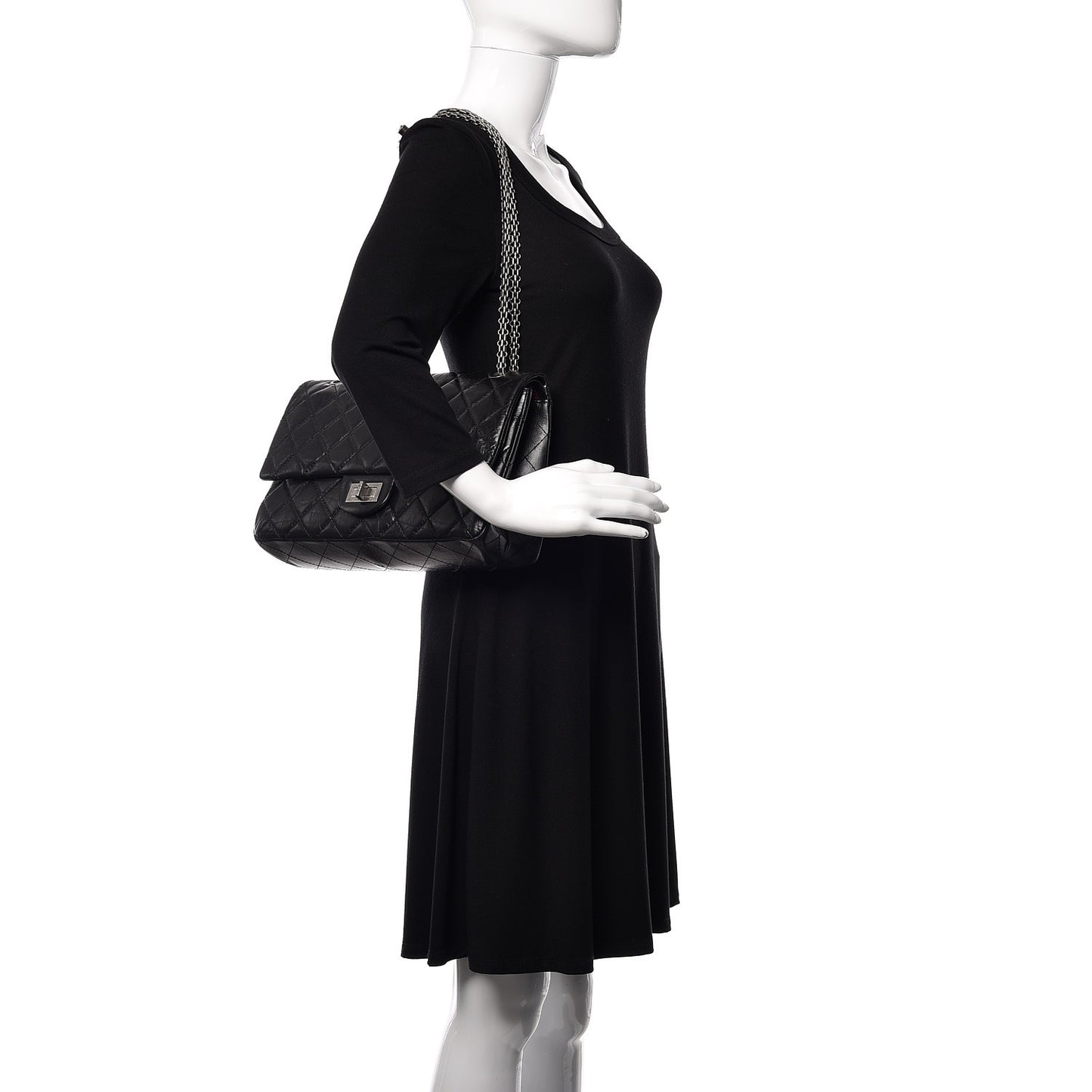 Aged Calfskin Quilted 2.55 Reissue 227 Flap Black