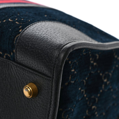 Gucci Velvet GG Monogram Textured Calfskin Web Medium Duffle Bag Blue Beige Black 11 of 11