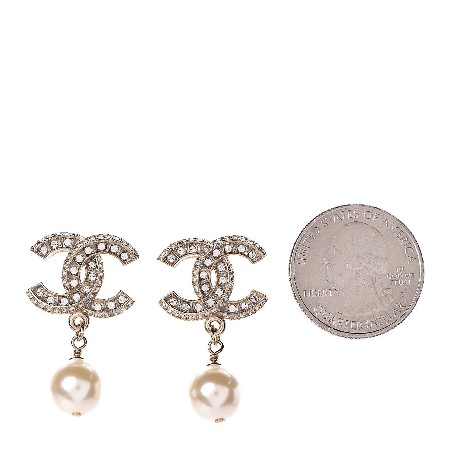 Crystal Pearl CC Drop Earrings Gold