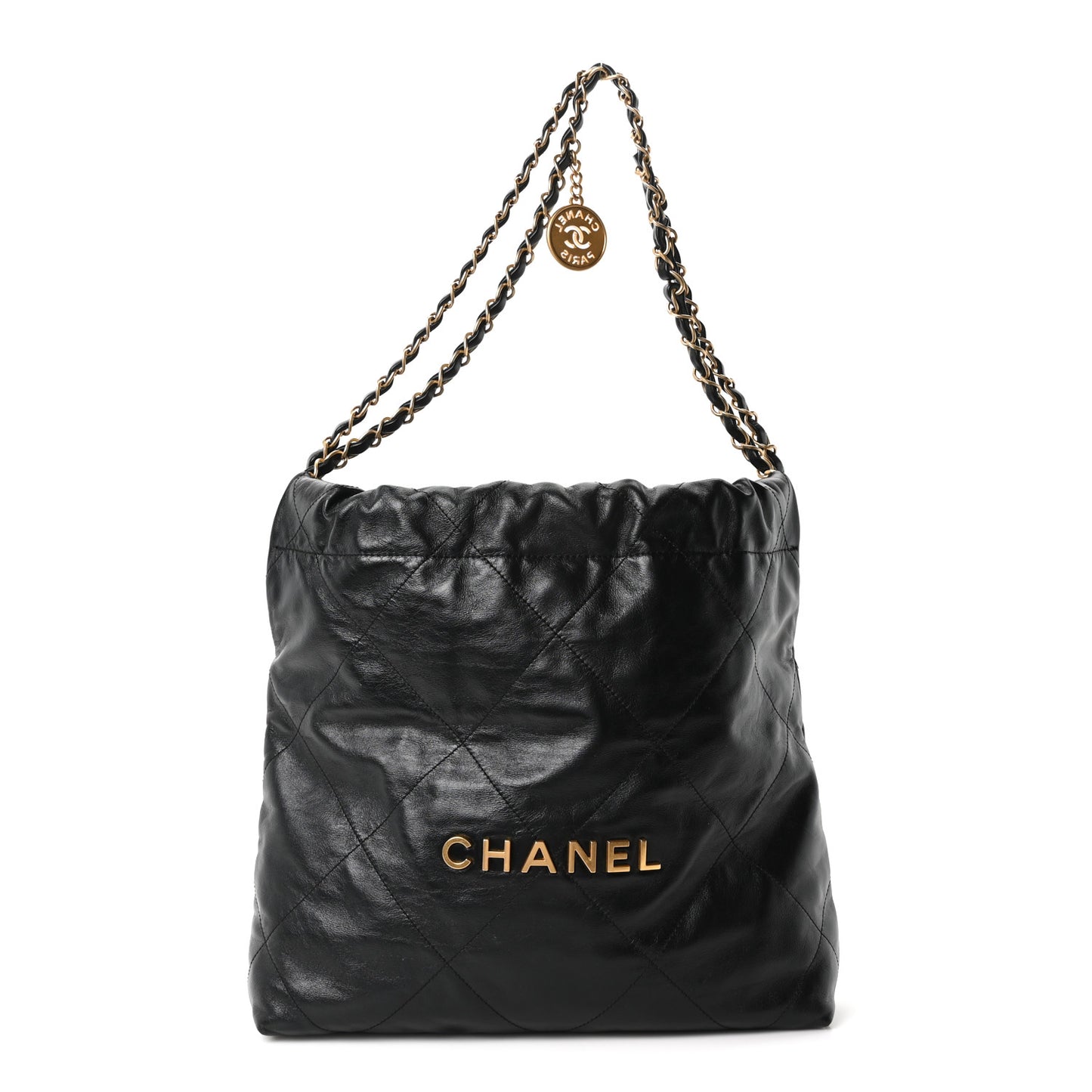 Shiny Calfskin Quilted Small Chanel 22 Black