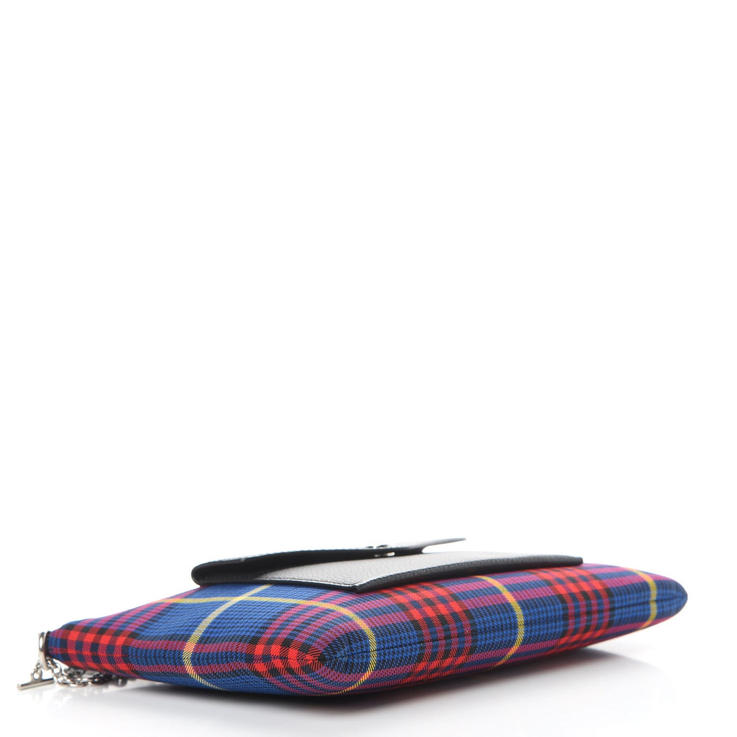 Tartan Check Large Pouch With Chain Porcelain Blue