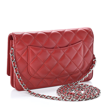 Chanel Lambskin Quilted Wallet On Chain WOC Red 3 of 12