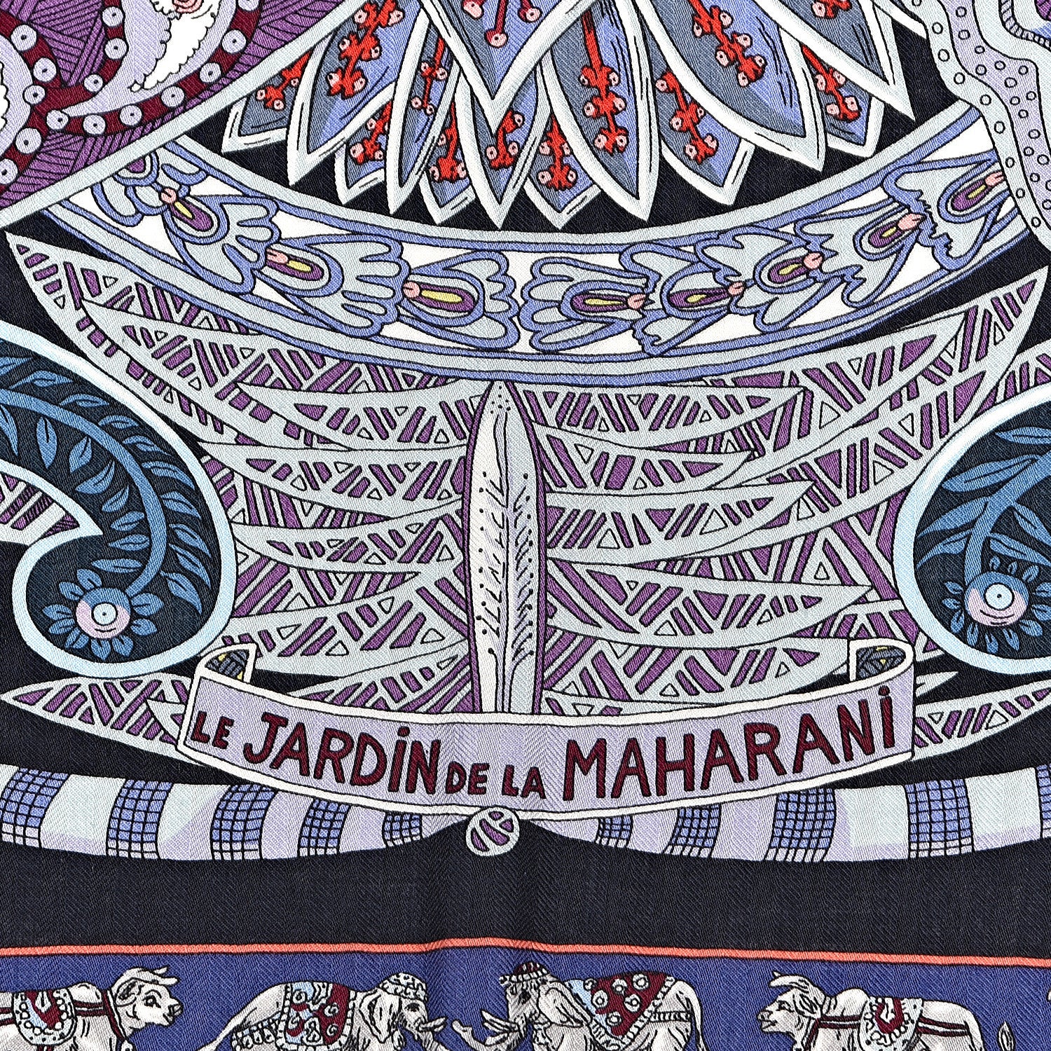 Hermes Cashmere Silk Le Jardin De La Maharani Shawl 140 Marine Parme Mauve 3 of 7