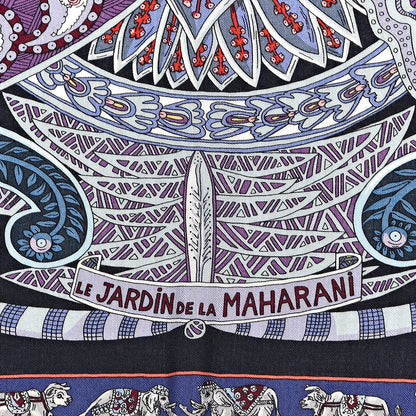 Hermes Cashmere Silk Le Jardin De La Maharani Shawl 140 Marine Parme Mauve 3 of 7