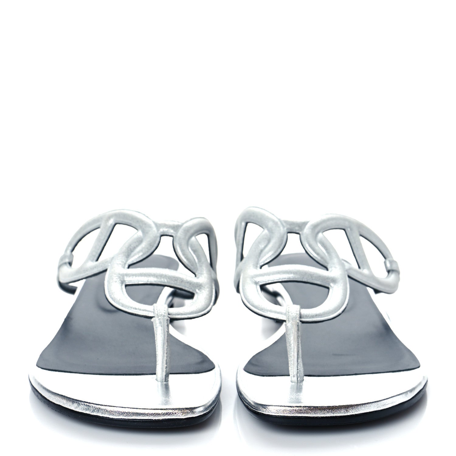 Hermes Metallic Suede Goatskin Beach Sandals 38 Silver 2 of 9