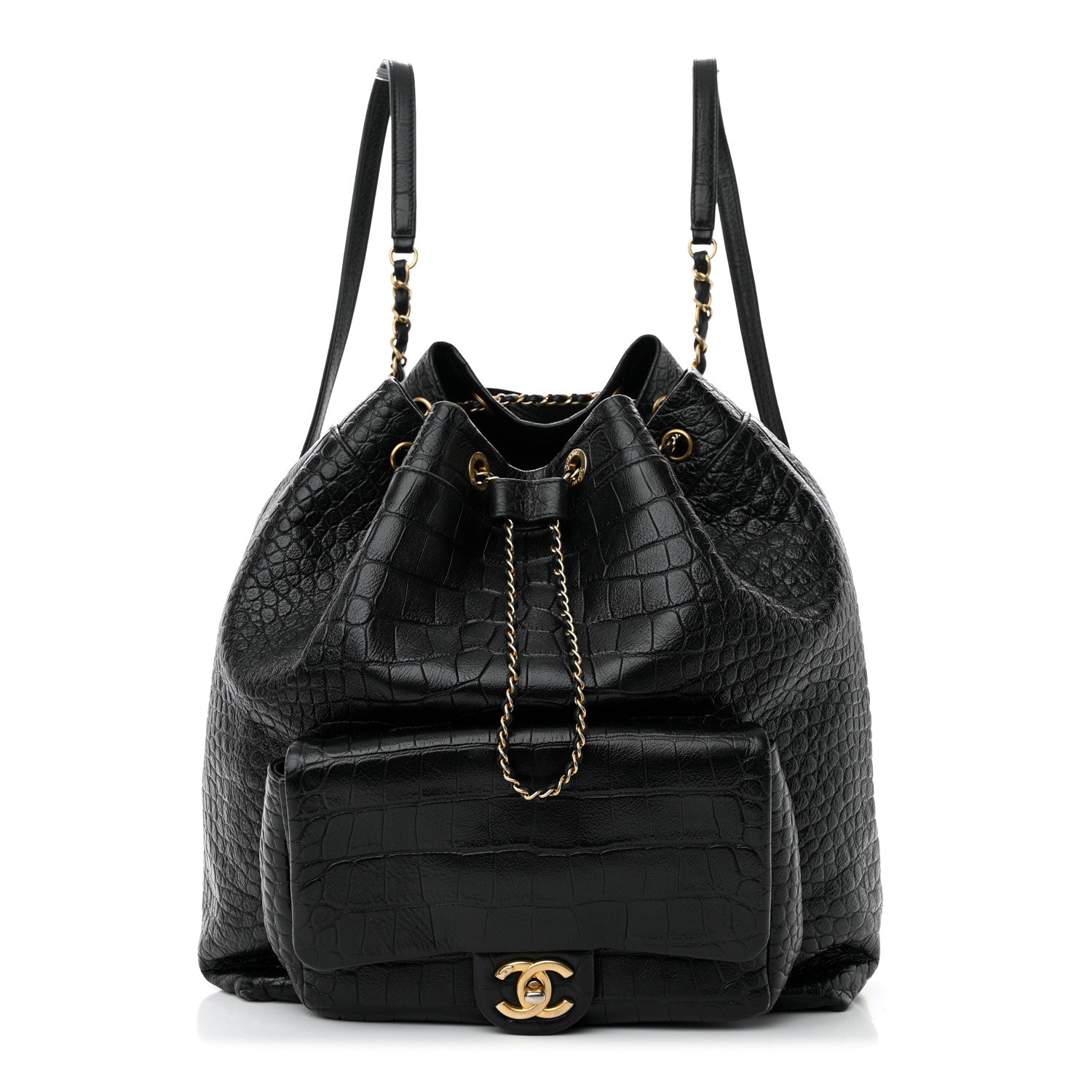 Chanel Calfskin Crocodile Embossed Large Backpack Black 1 of 10