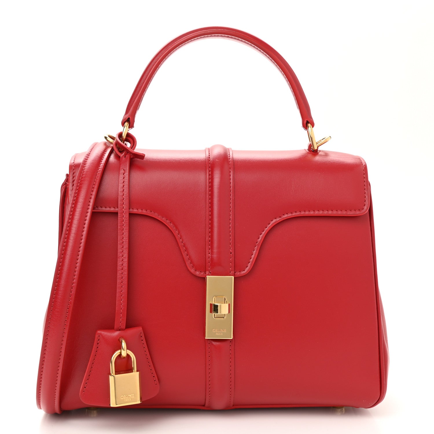 Celine Satinated Calfskin Small 16 Top Handle Bag Red 1 of 9