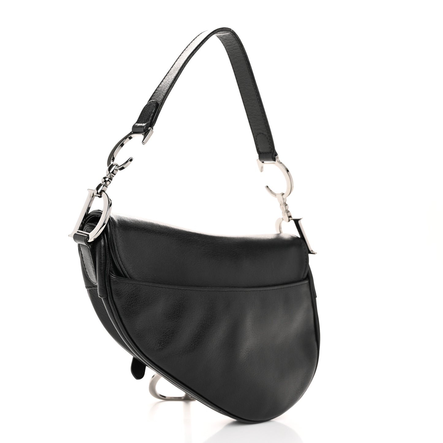 Shiny Goatskin Saddle Bag Black