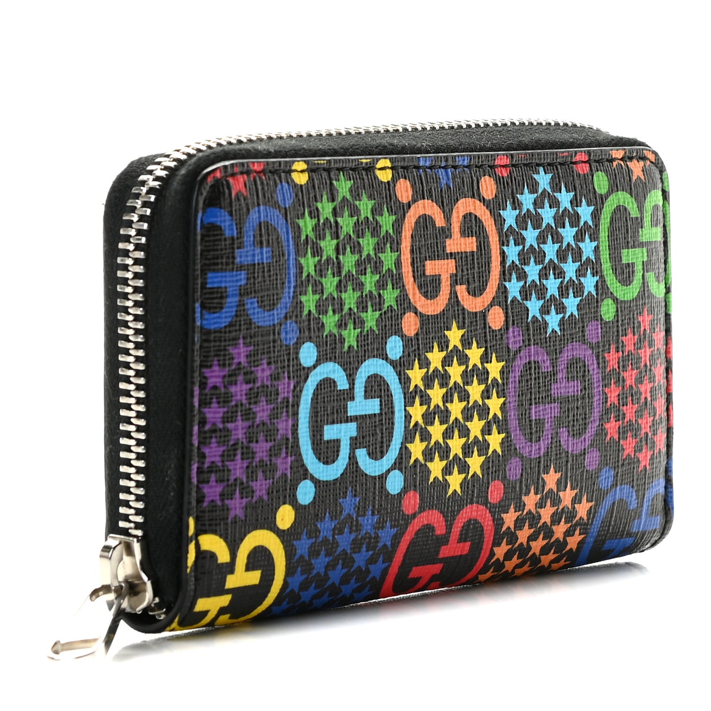 GG Supreme Monogram Psychedelic Zip Around Card Case Wallet Black