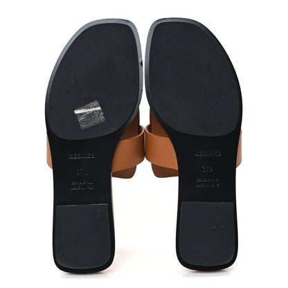 Hermes Calfskin Womens Galerie Sandals 37.5 Gold 6 of 10