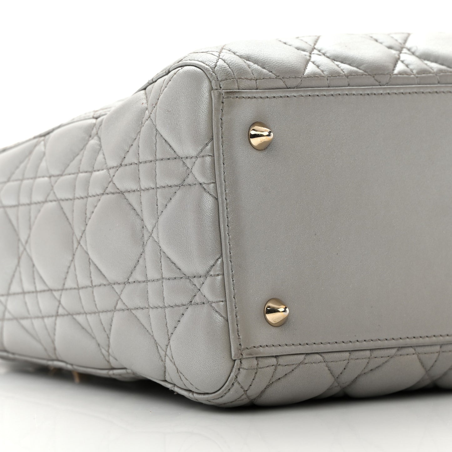 Metallic Lambskin Cannage Medium Lady Dior Silver