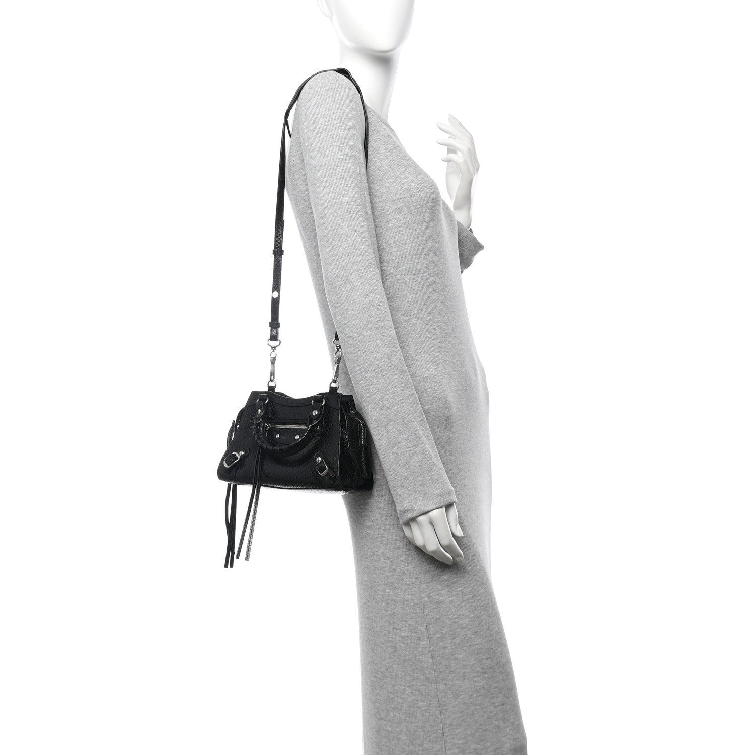 Balenciaga Grained Calfskin Snake Effect Silver Hardware Neo Classic Mini City Black 2 of 12