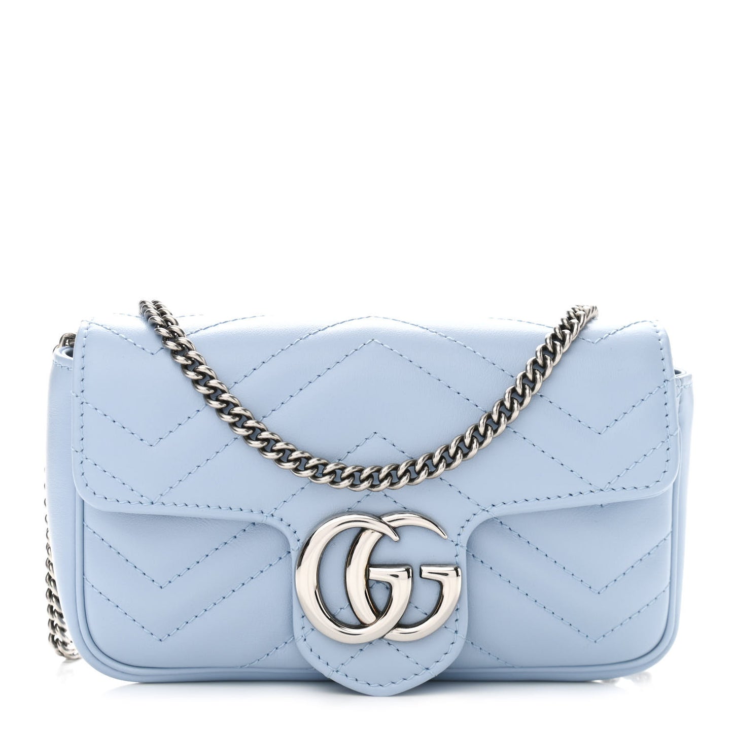 Calfskin Matelasse Super Mini GG Marmont Shoulder Bag Porcelain Light Blue