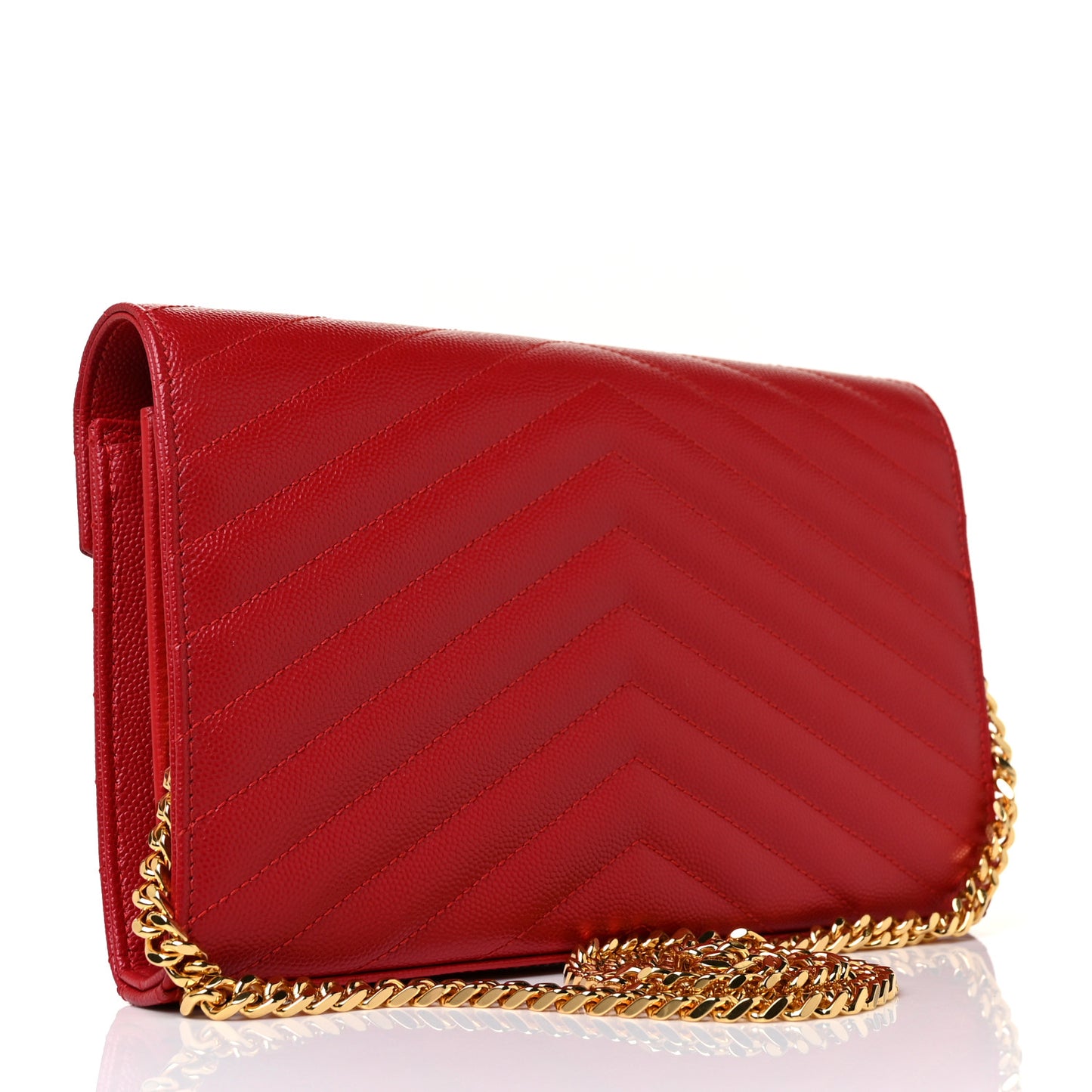 Grain De Poudre Matelasse Chevron Monogram Chain Wallet Bandana Red