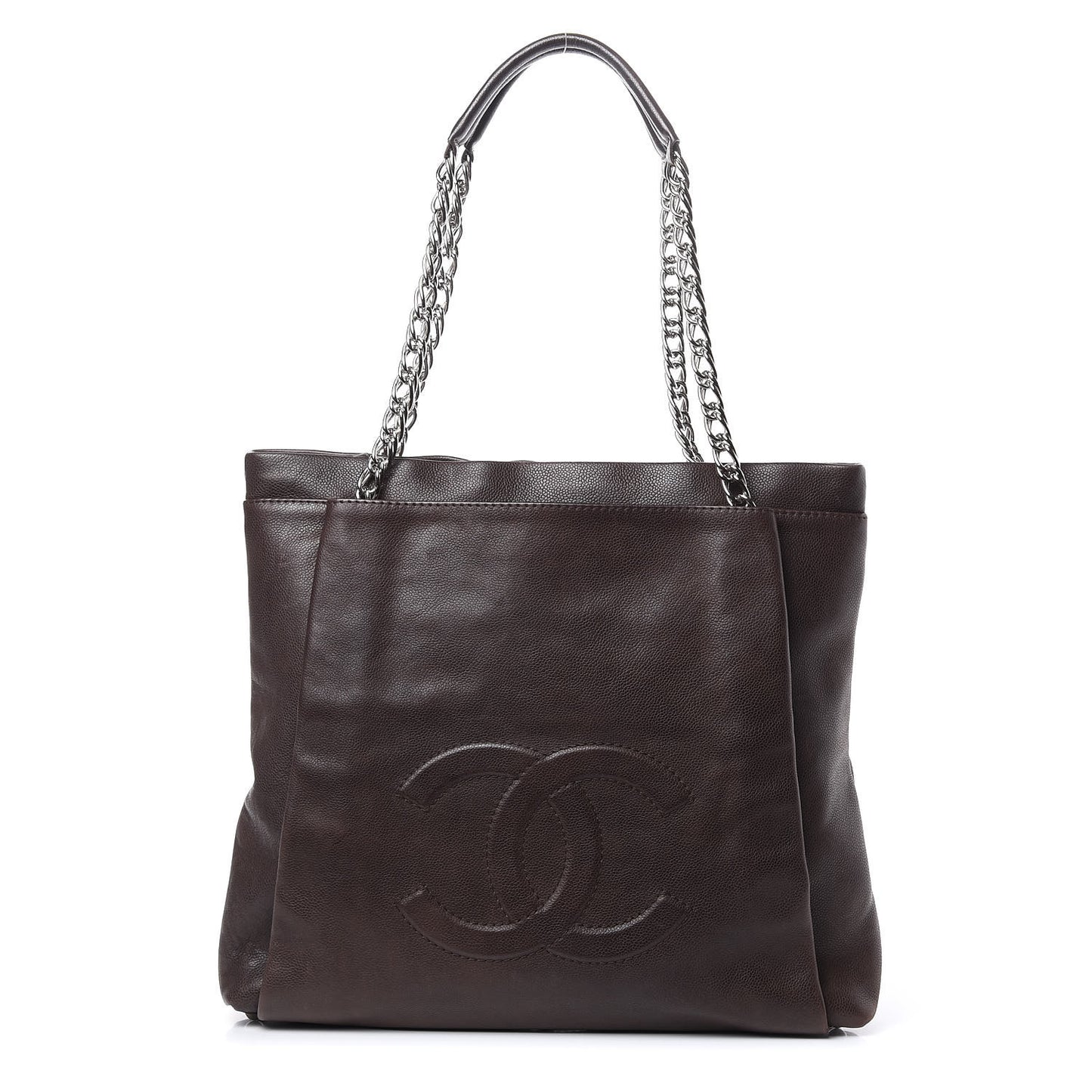 Caviar Large CC Tuck Tote Brown