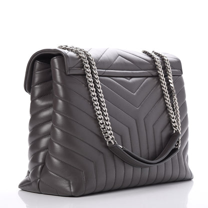 Saint Laurent Calfskin Y Quilted Monogram Large Loulou Chain Satchel Asphalt 3 of 7