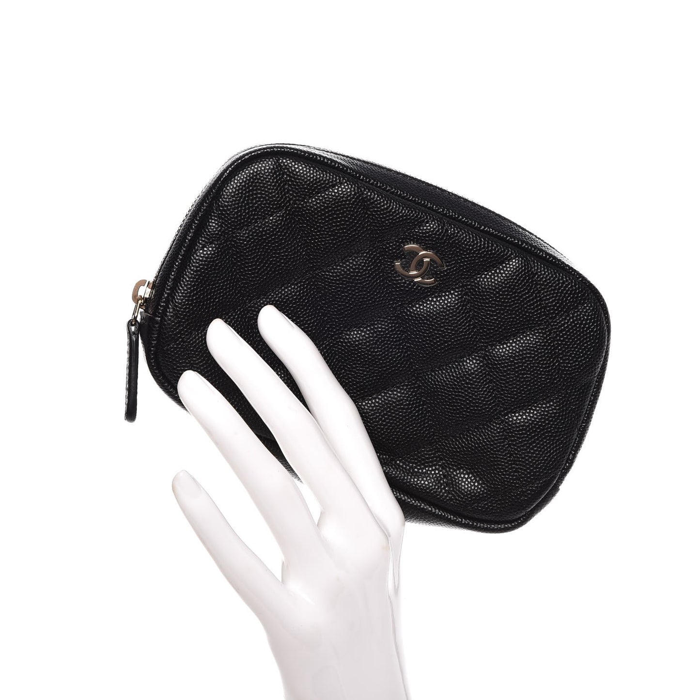 Caviar Quilted Small Curvy Pouch Cosmetic Case Black