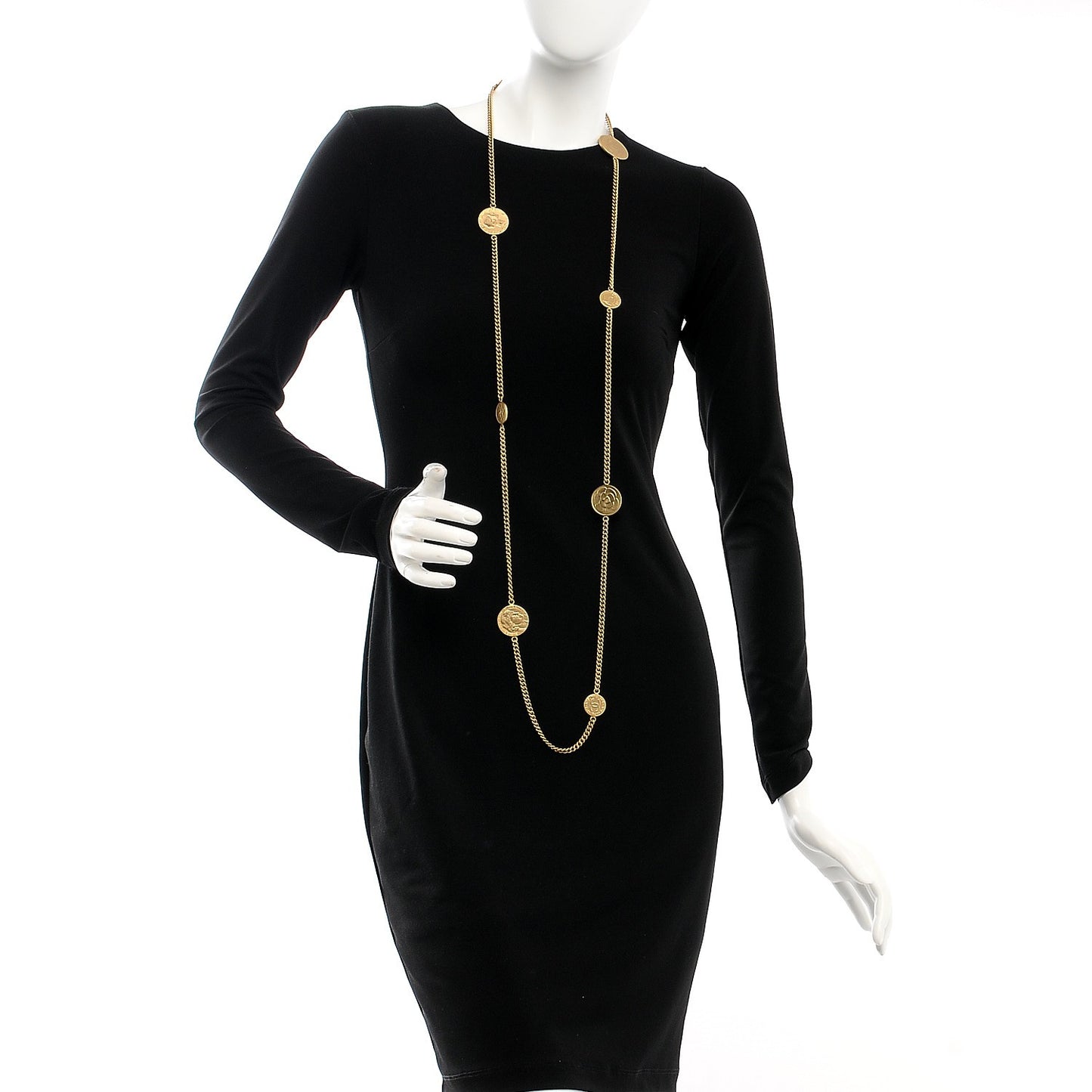 CC Coco Camellia Coin Long Necklace Gold