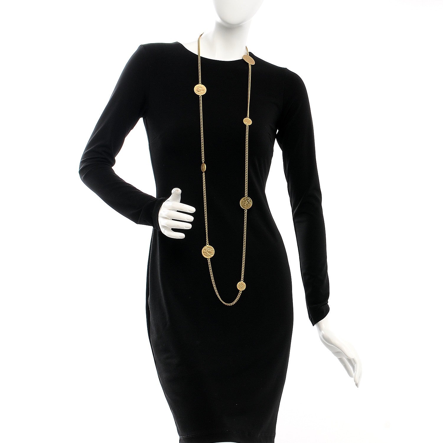 Chanel CC Coco Camellia Coin Long Necklace Gold 2 of 11