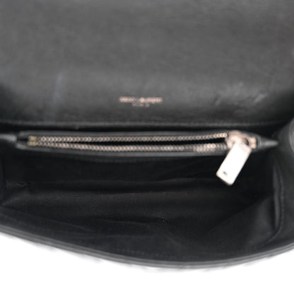Saint Laurent Sheepskin Matelasse Chevron Monogram Medium College Bag Black 5 of 15