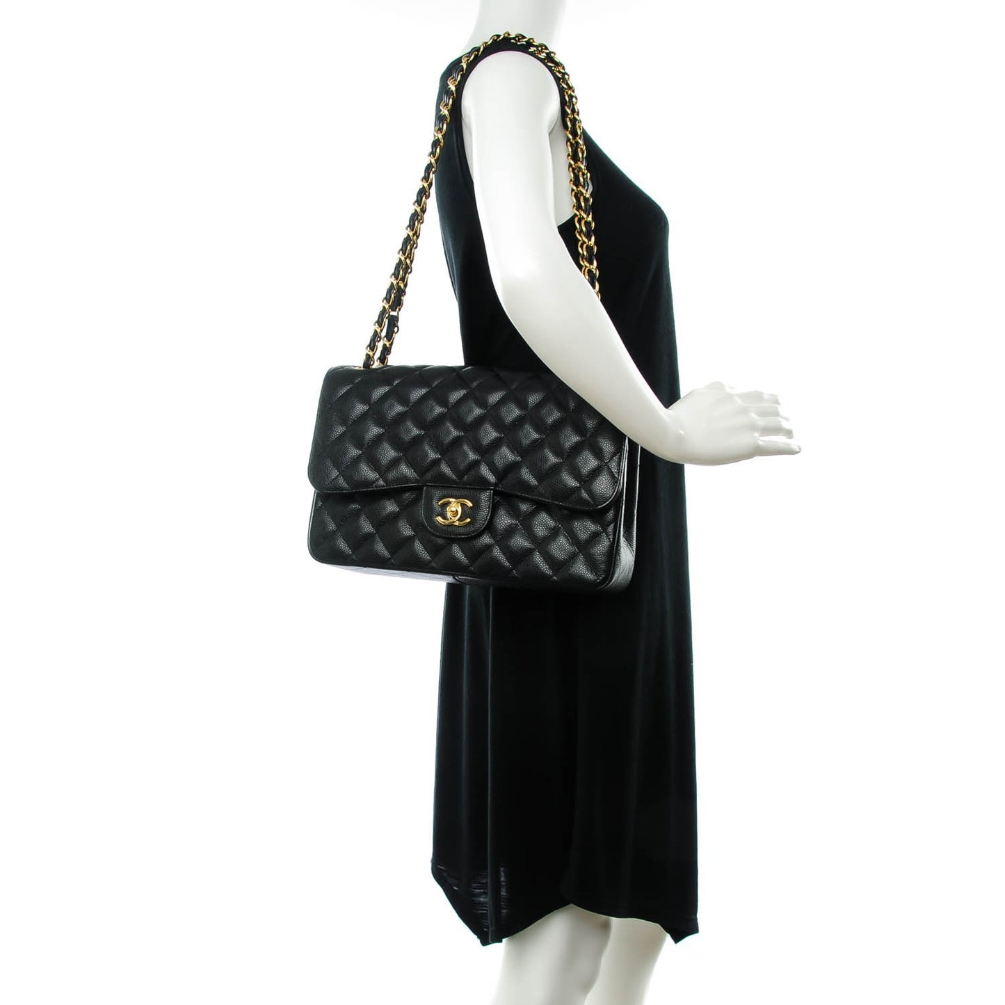 Caviar Quilted Jumbo Double Flap Black