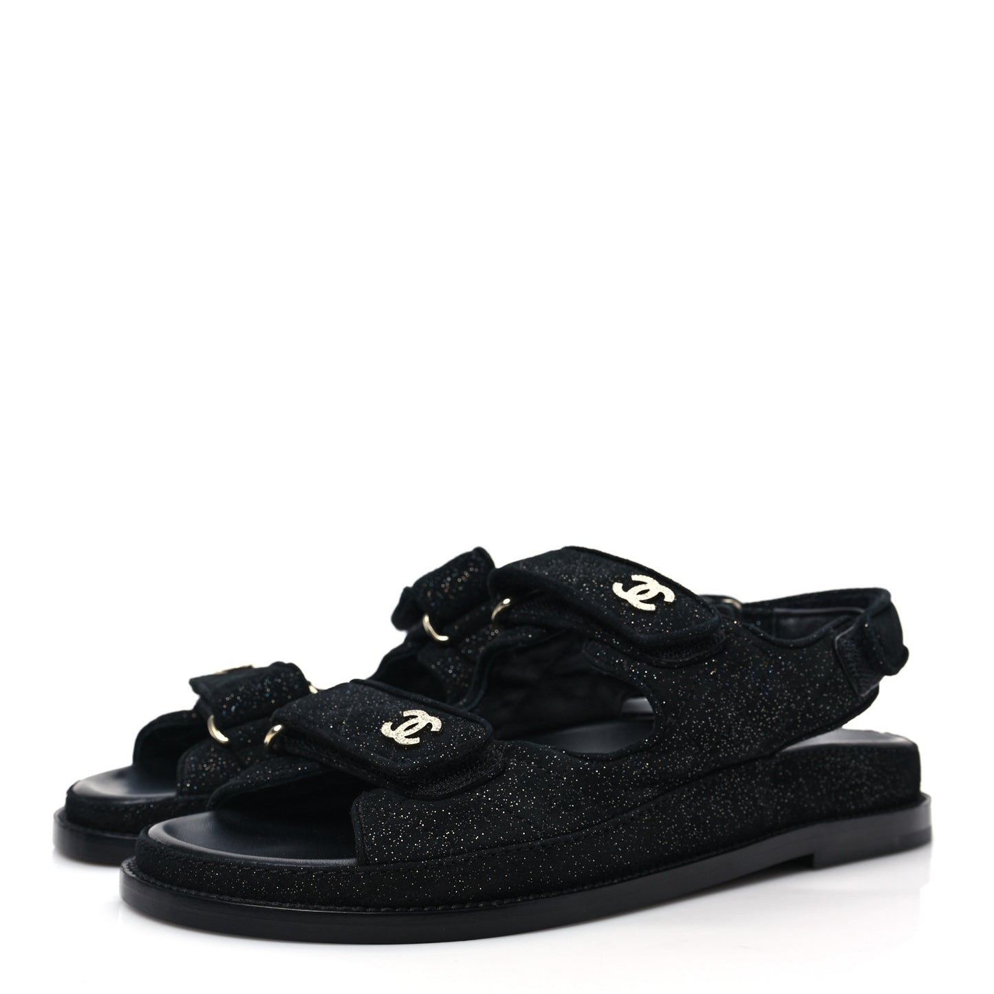 Suede Calfskin Glitter Crystal Velcro Dad Sandals 38 Black