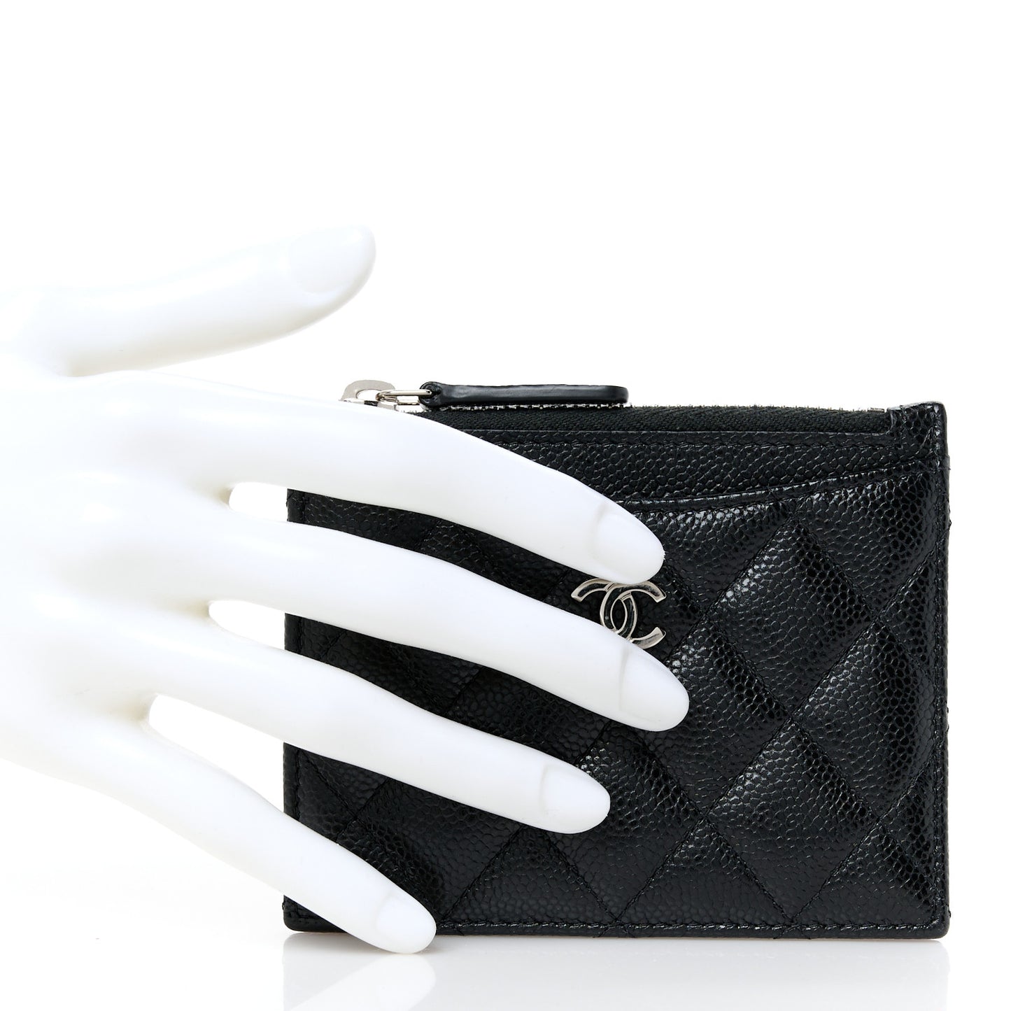 Caviar Quilted CC Zip Card Holder Black