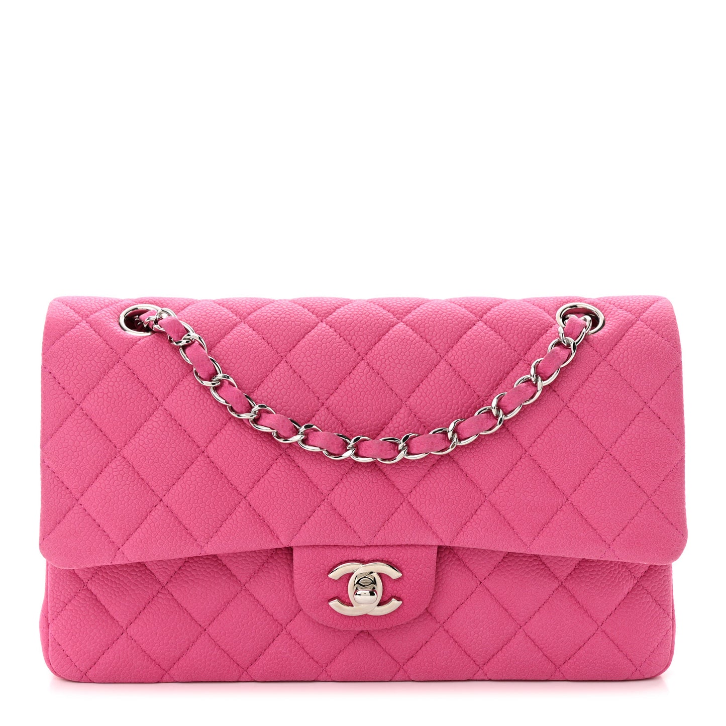 Iridescent Caviar Quilted Medium Double Flap Pink