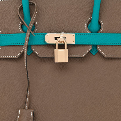 Hermes Epsom Horseshoe Birkin 35 Etoupe Bleu Paon 8 of 10