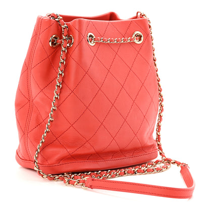 Chanel Calfskin Stitched Chain Bucket Bag Coral 3 of 10