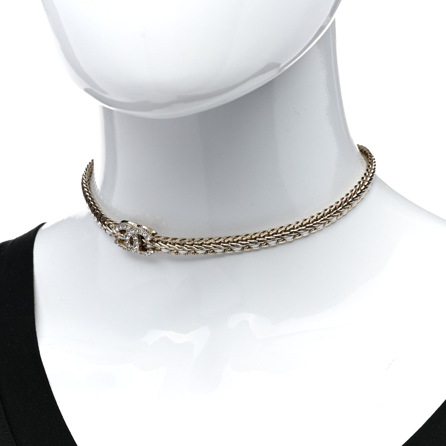 Chanel Metal Lambskin Crystal CC Choker Gold White 2 of 7