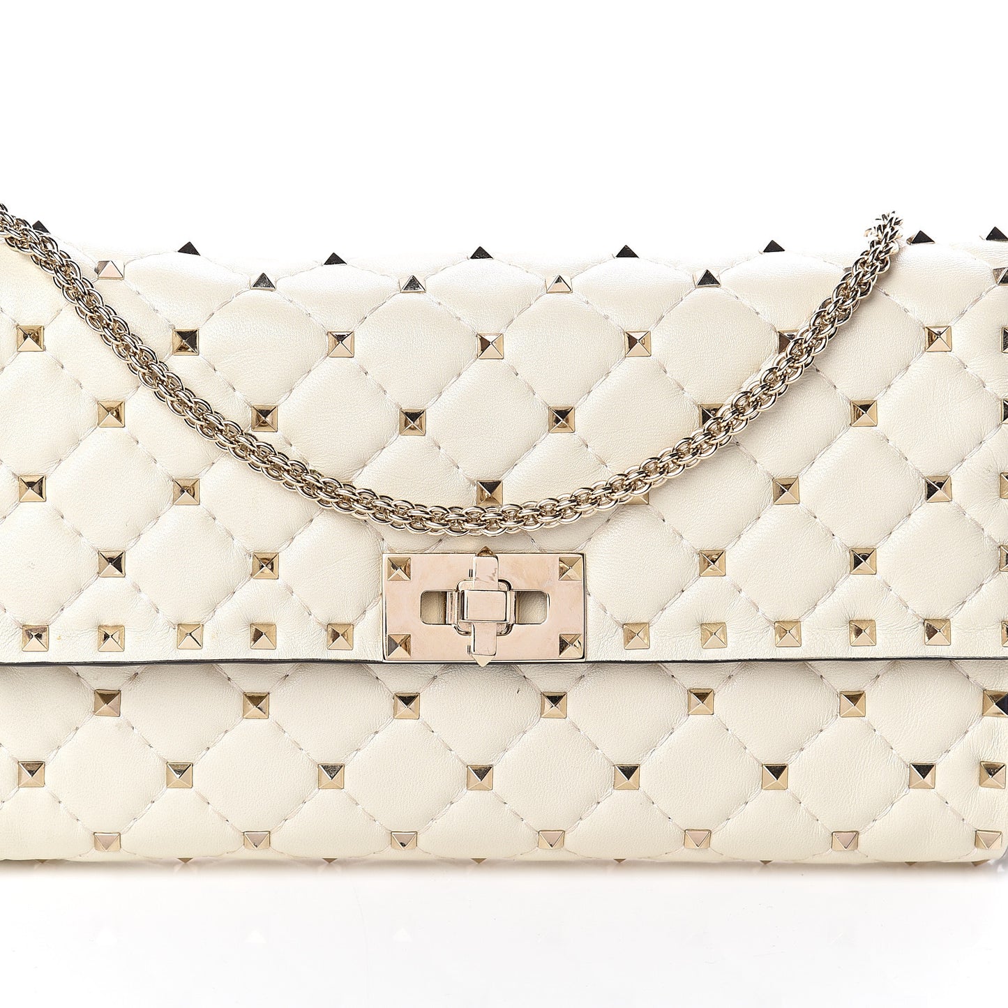 Nappa Rockstud Spike Wallet on Chain Light Ivory