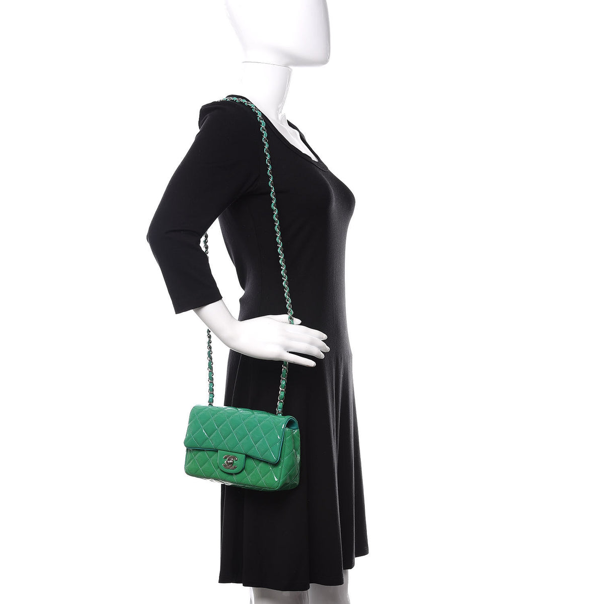 Patent Calfskin Quilted Mini Rectangular Flap Green