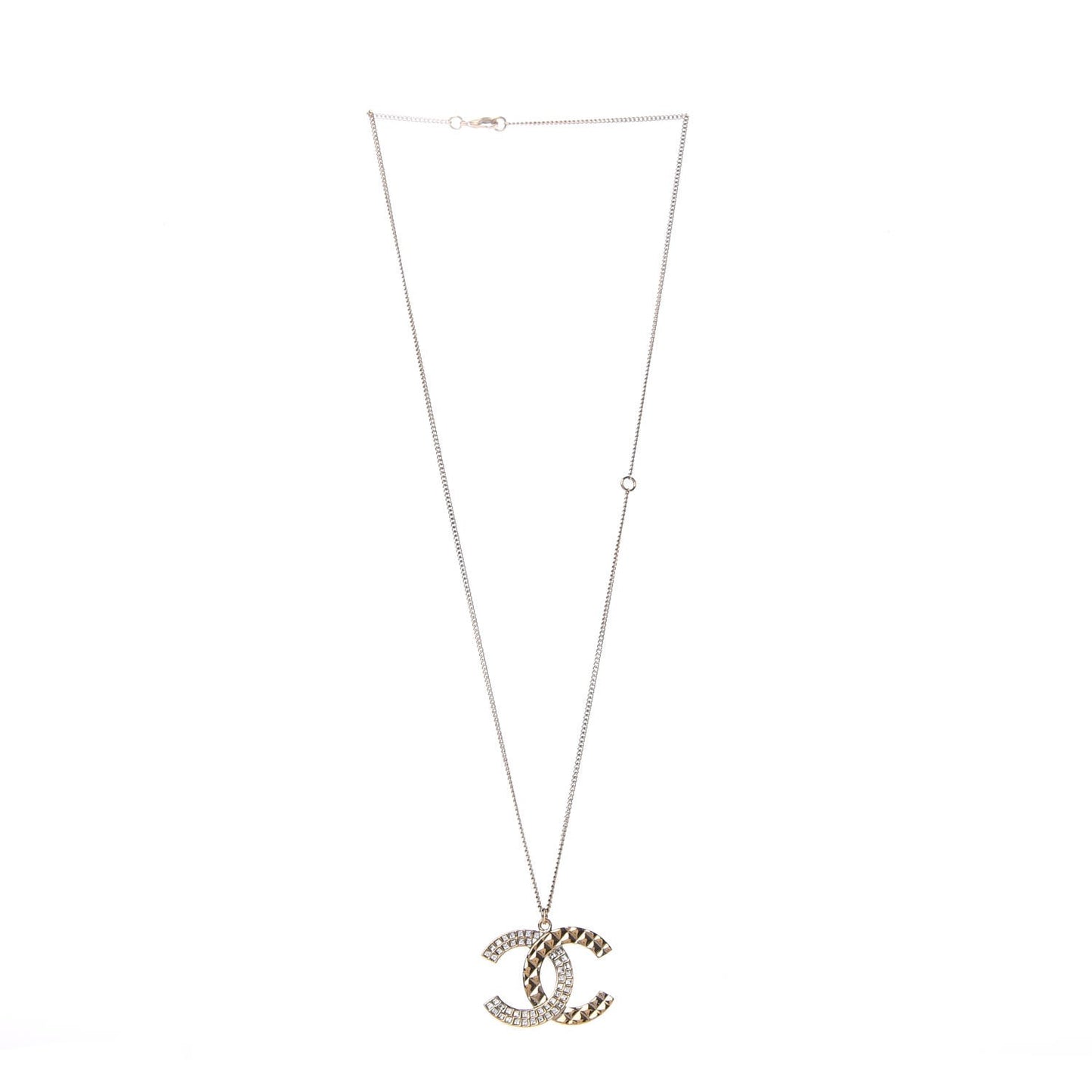Baguette Crystal Quilted CC Pendant Necklace Gold