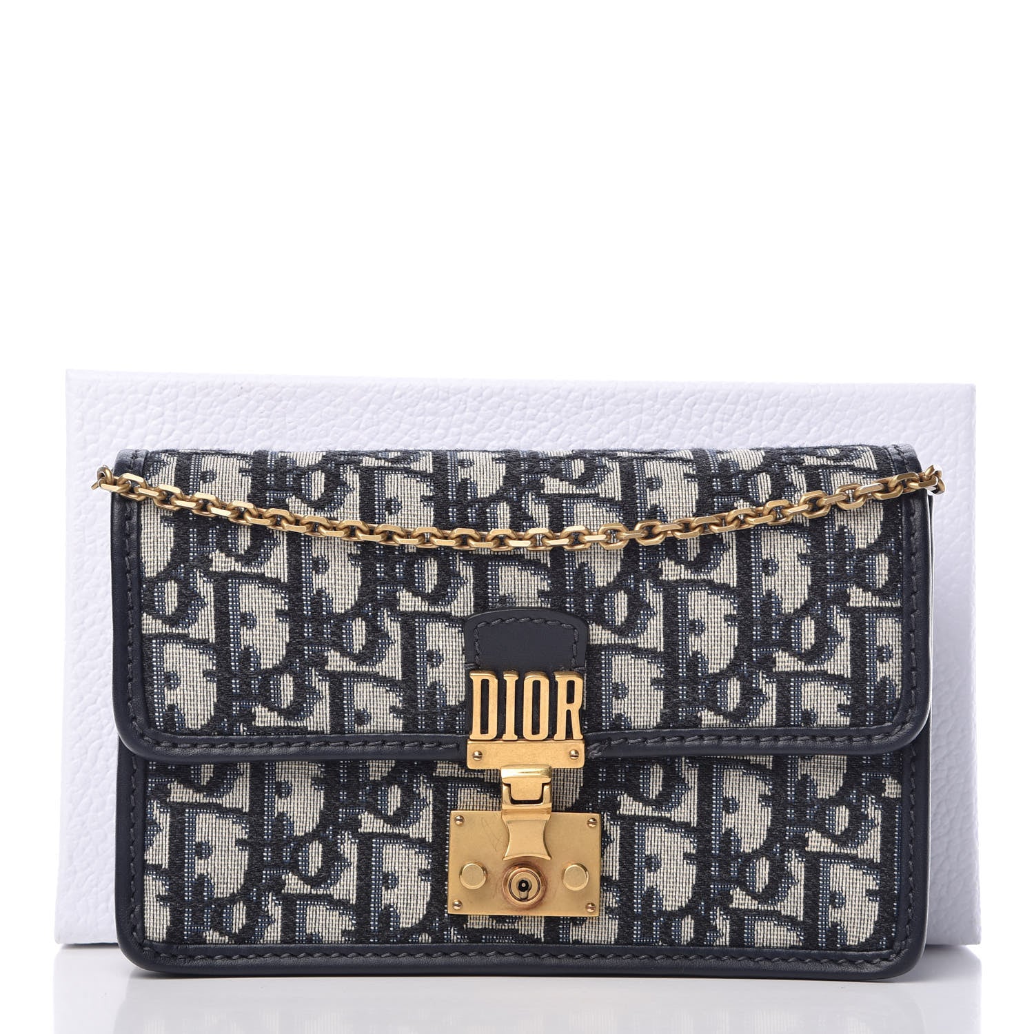 Christian Dior Oblique DiorAddict Wallet On Chain Clutch Navy Blue 9 of 9
