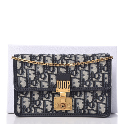 Christian Dior Oblique DiorAddict Wallet On Chain Clutch Navy Blue 9 of 9
