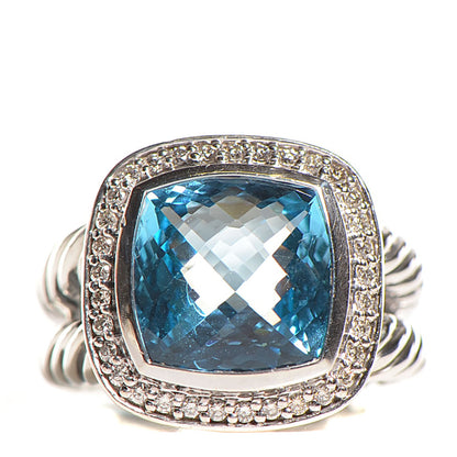 David Yurman Sterling Silver Diamond Blue Topaz 11mm Albion Ring 54 7 1 of 6