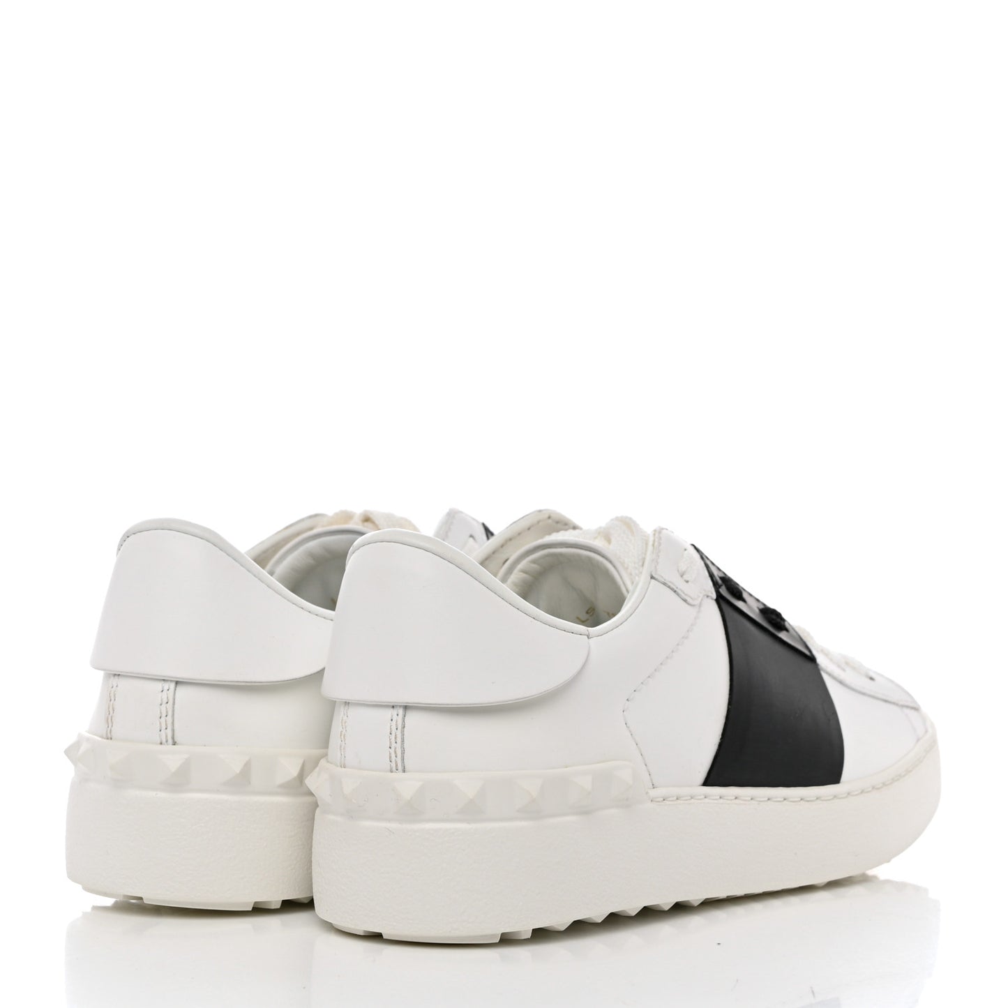 Calfskin Womens Rockstud Open Sneakers 36.5 White Black
