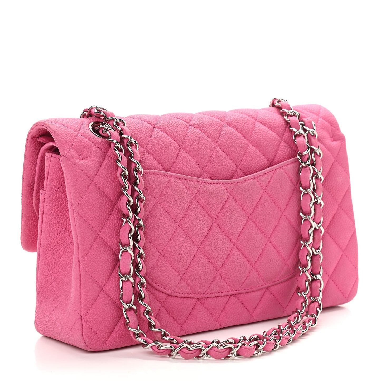 Iridescent Caviar Quilted Medium Double Flap Pink