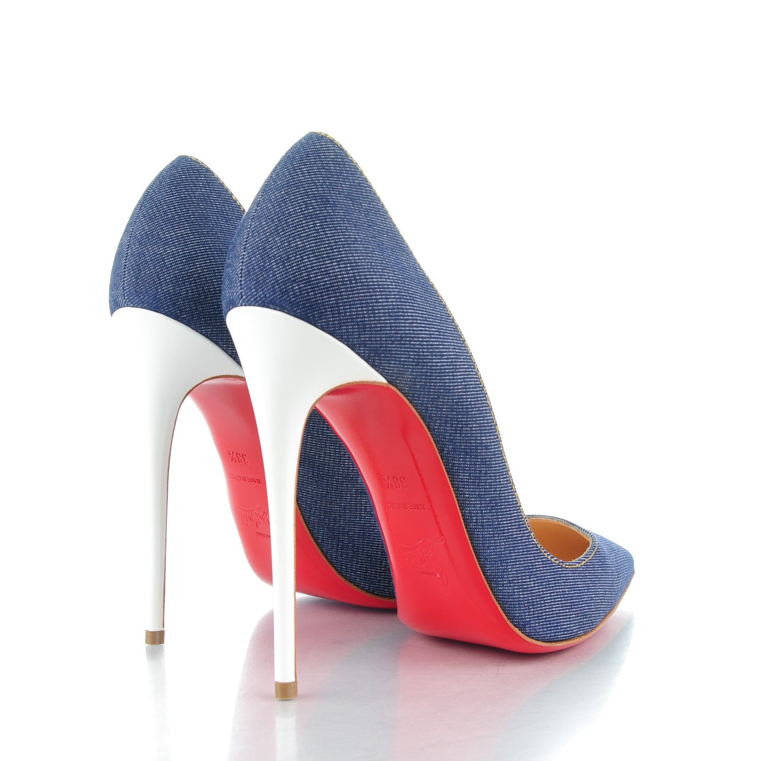 Christian Louboutin Denim Jazz Calf So Kate 120 Pumps 38.5 Blue White 4 of 9