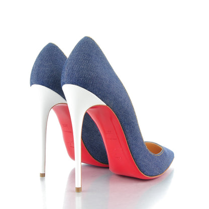 Christian Louboutin Denim Jazz Calf So Kate 120 Pumps 38.5 Blue White 4 of 9