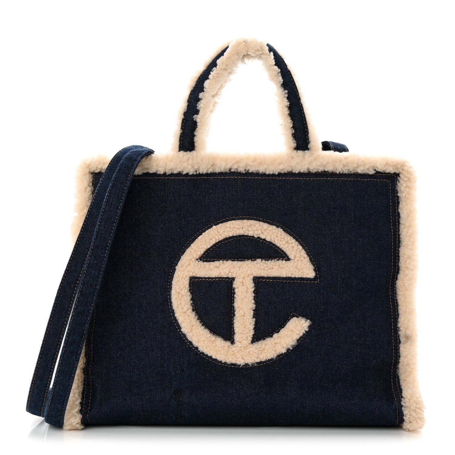 Telfar X UGG Denim Shearling Medium Shopping Bag Raw Denim 1 of 10