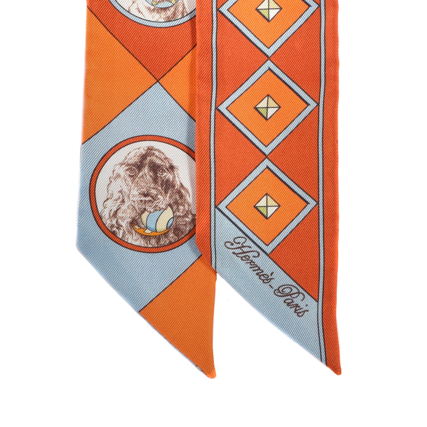 Hermes Silk Colliers Et Chiens Twilly Potiron Orange Ciel 2 of 3