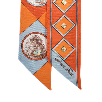 Hermes Silk Colliers Et Chiens Twilly Potiron Orange Ciel 2 of 3