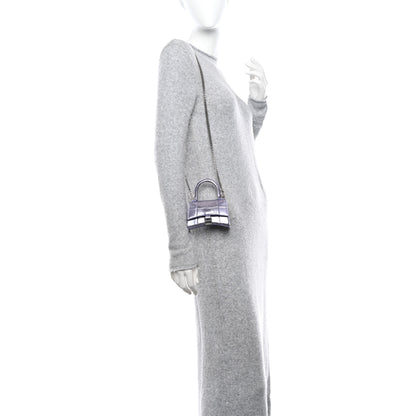 Balenciaga Metallic Calfskin Crocodile Embossed Hourglass Top Handle Bag Mini with Chain Lilac 2 of 10