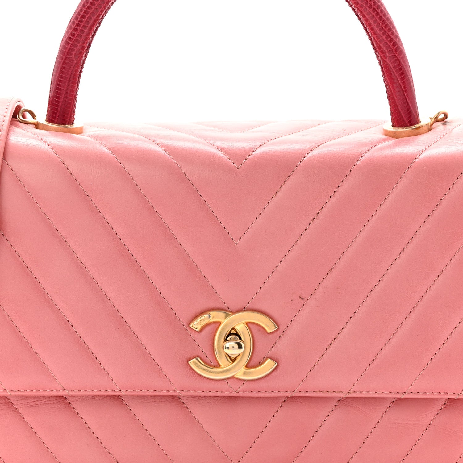 Chanel Calfskin Lizard Chevron Quilted Small Coco Handle Flap Pink 8 of 13