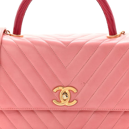 Chanel Calfskin Lizard Chevron Quilted Small Coco Handle Flap Pink 8 of 13