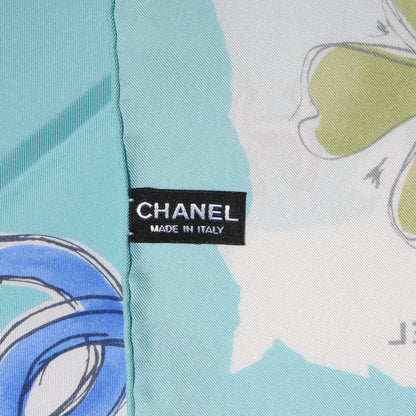 Chanel Silk CC Camellia Clover Heart Scarf Blue 4 of 5