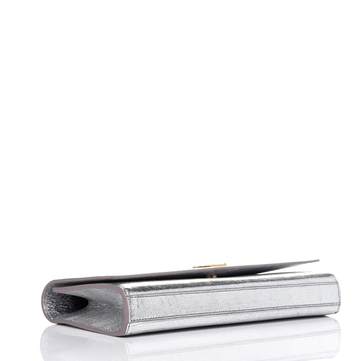 Textured Metallic Calfskin Classic Monogram Cassandre Clutch Silver