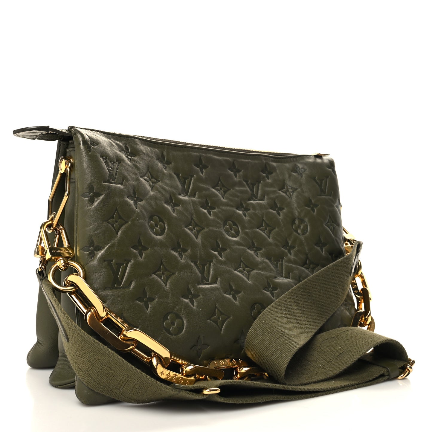Lambskin Embossed Monogram Coussin MM Khaki